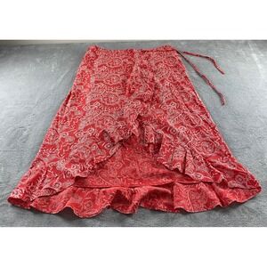 Universal Thread Red Paisley Floral Ruffle Wrap High-Low Maxi Skirt Womens Large